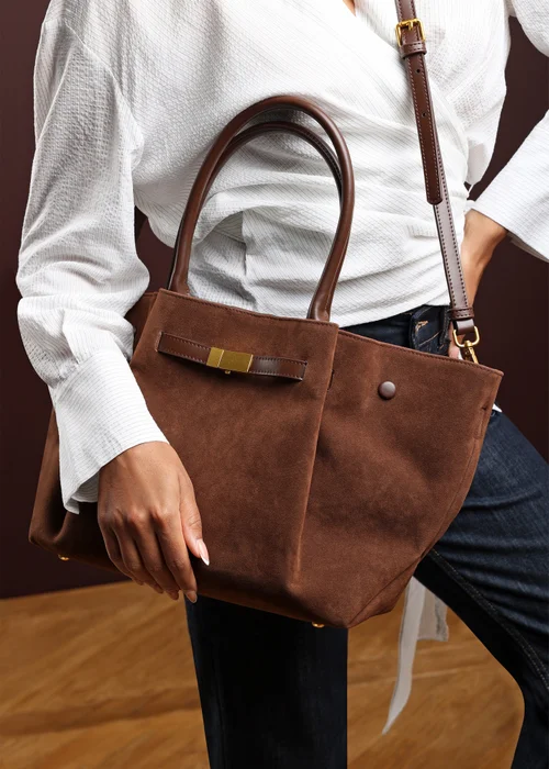 Where’s That From Dove Brown Faux Suede Tote Bag - One Size Image 6