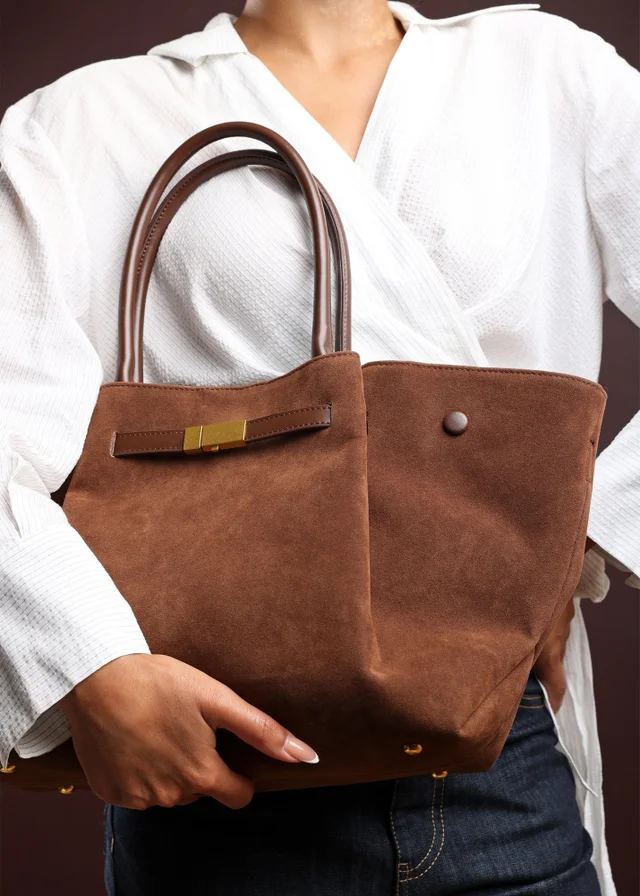Where’s That From Dove Brown Suede Tote Bag