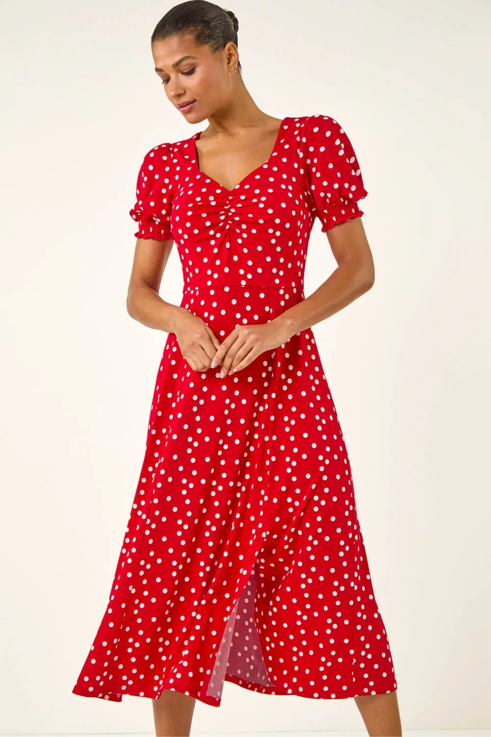 Roman Red Spotted Sweetheart Stretch Midi Dress - 20 Image 2