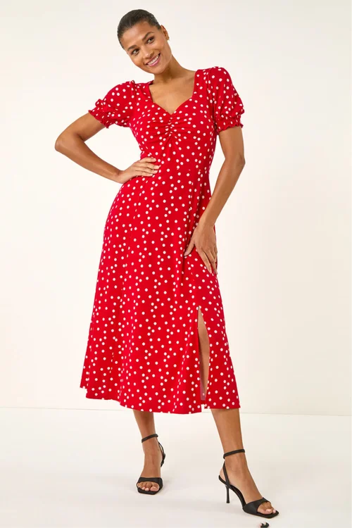 Roman Red Spotted Sweetheart Stretch Midi Dress - 20 Image 1