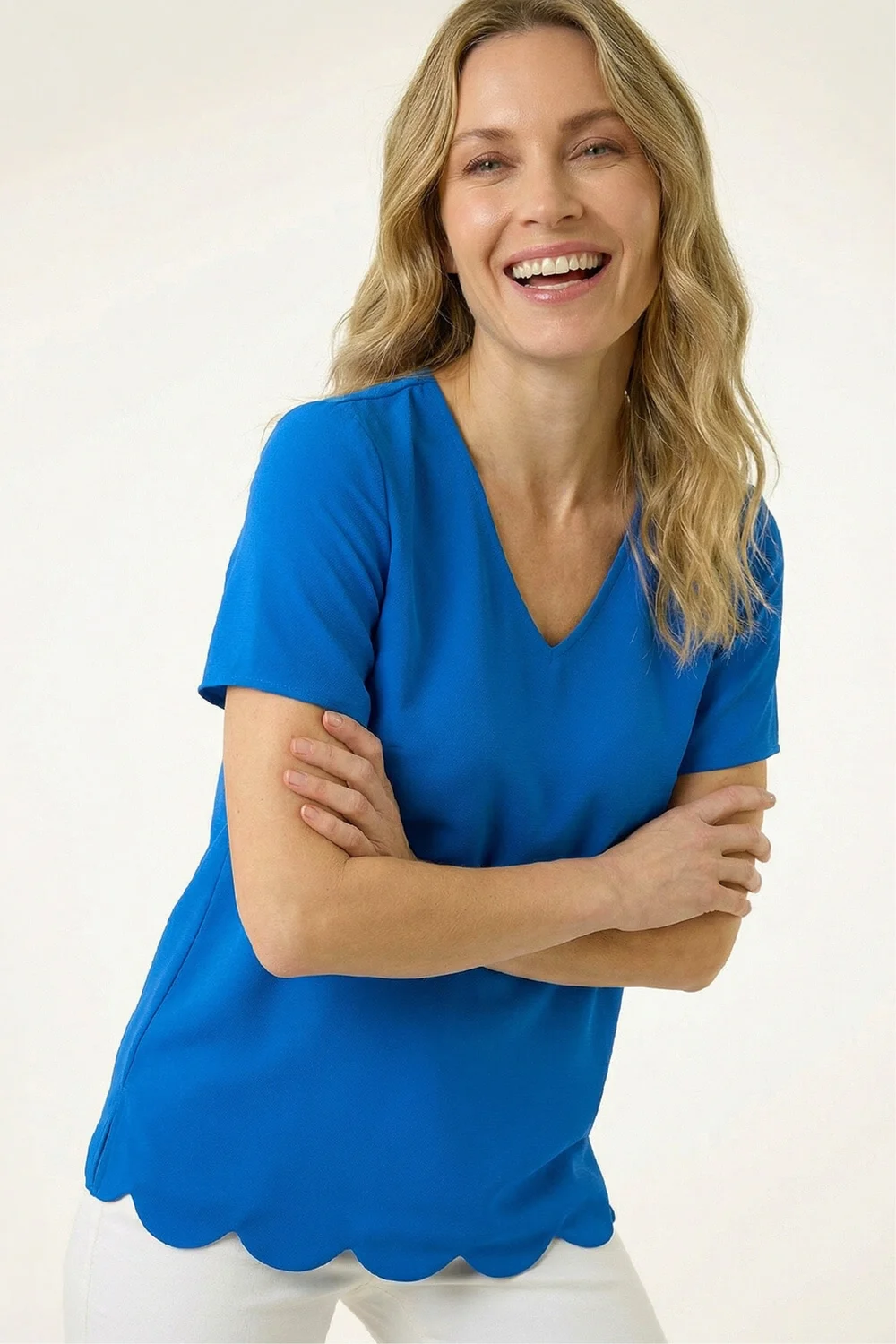 Roman Royal Blue Scalloped Hem V-Neck T-Shirt - 16 Image 1