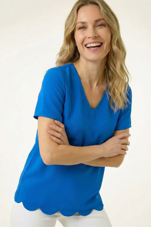 Roman Royal Blue Scalloped Hem V-Neck T-Shirt - 16 Image 1