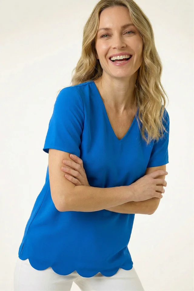 Roman Royal Blue Scalloped Hem V-Neck T-Shirt