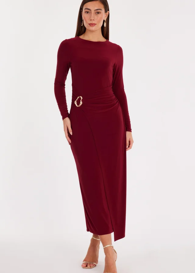 Quiz Burgundy Wrap Buckle Midaxi Dress
