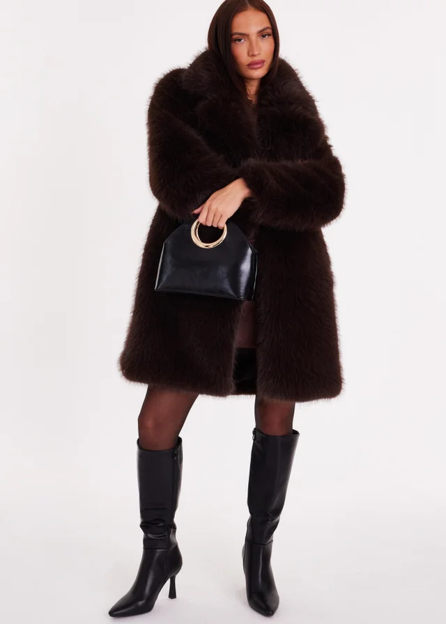 Quiz Brown Faux Fur Longline Coat