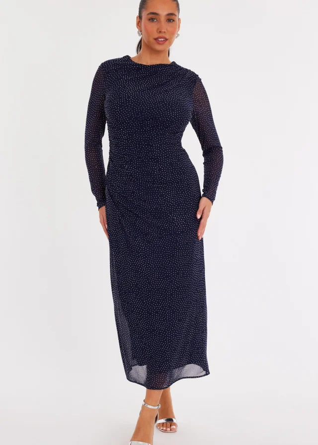 Quiz Navy Mesh Diamante Midaxi Dress