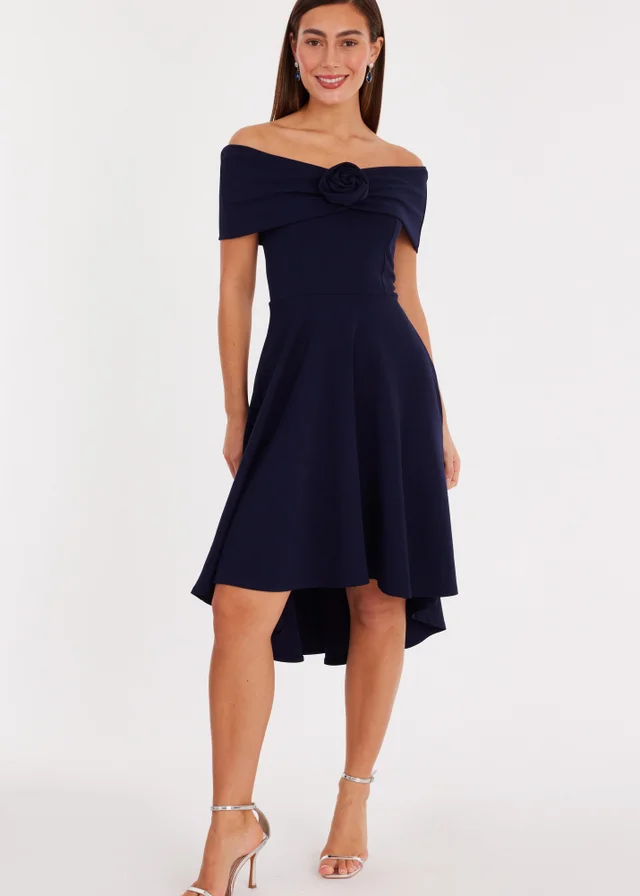Quiz Navy Corsage Dip Hem Midi Dress
