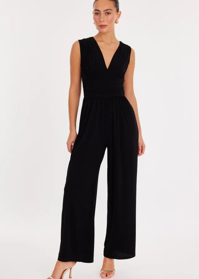 Quiz Black Ruched Wide Leg Jumpsuit
