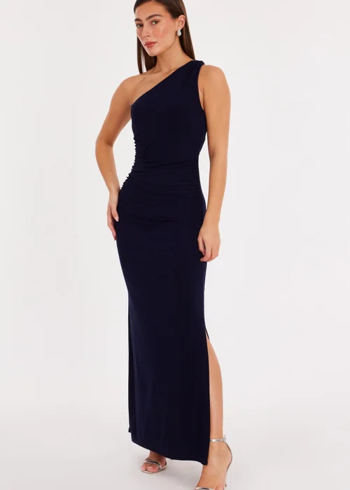 Quiz Navy Twisted One Shoulder Maxi Dress - Size 16 Image 1
