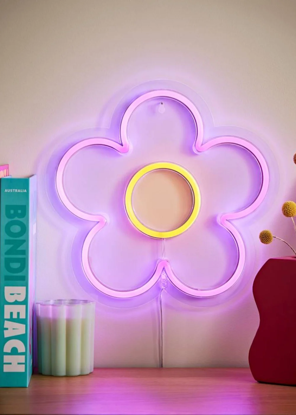 ValueLights Neon Pink Flower Wall Light Integrated LED Novelty Light - One Size Image 1