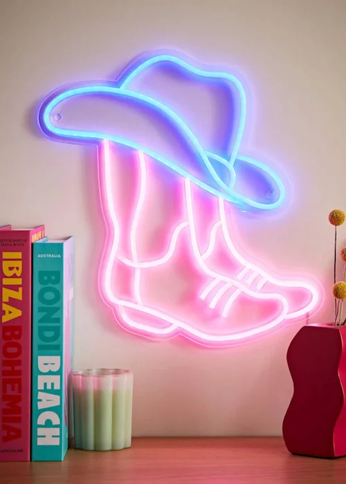 ValueLights Neon Pink & Blue Cowboy Boot Wall Light Integrated LED Novelty Light - One Size Image 1