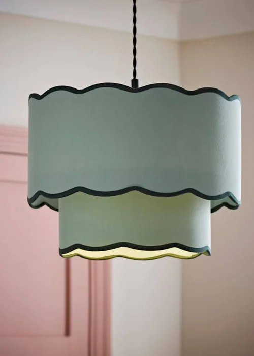 ValueLights Sloane Easy Fit Green Ceiling Lampshade 2 Tier Scallop Shade - One Size Image 1