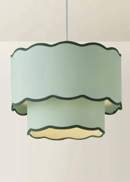 ValueLights Sloane Easy Fit Green Ceiling Lampshade 2 Tier Scallop Shade - One Size Image 3