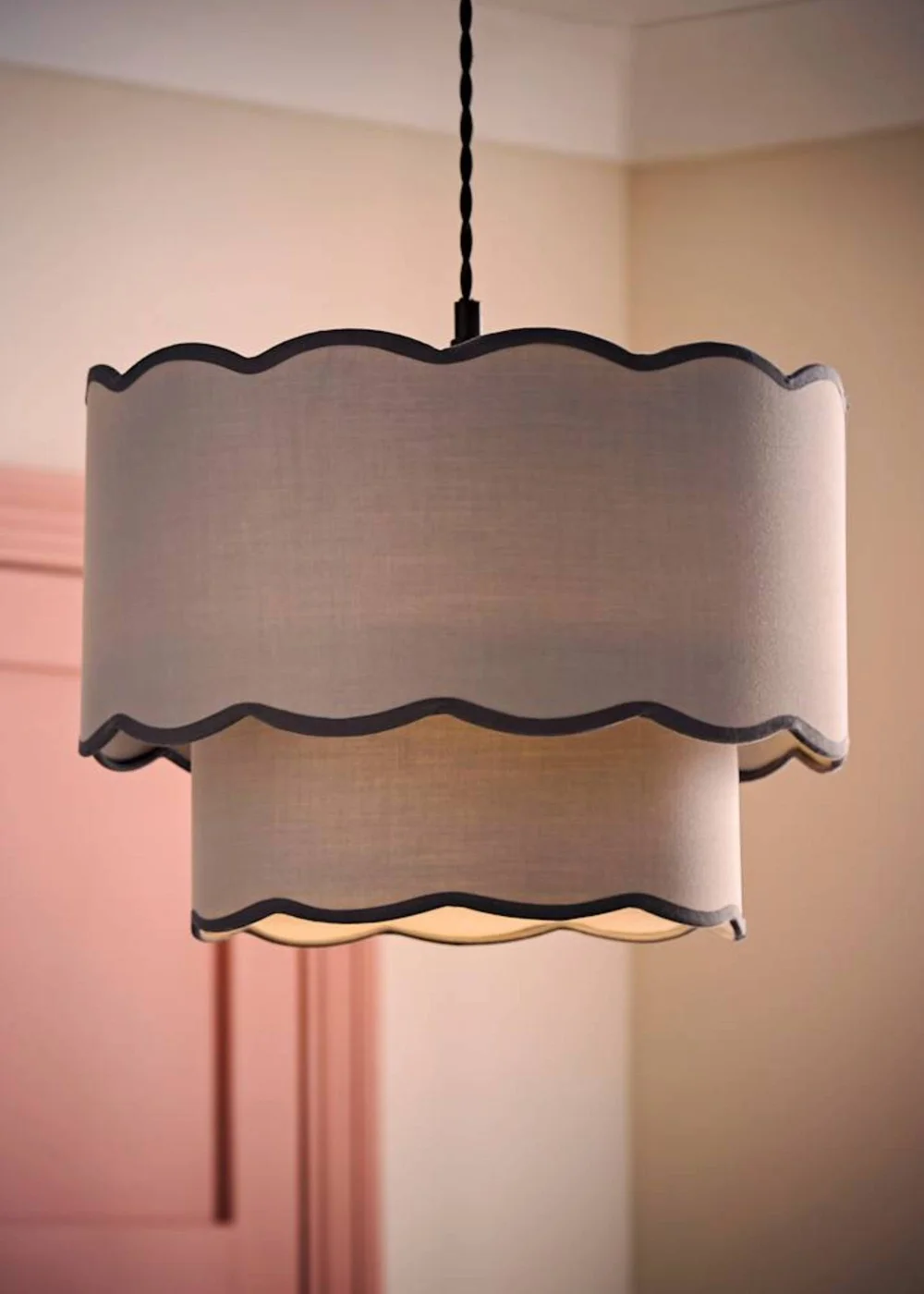 ValueLights Sloane Easy Fit Grey Ceiling Lampshade 2 Tier Scallop Shade - One Size Image 2
