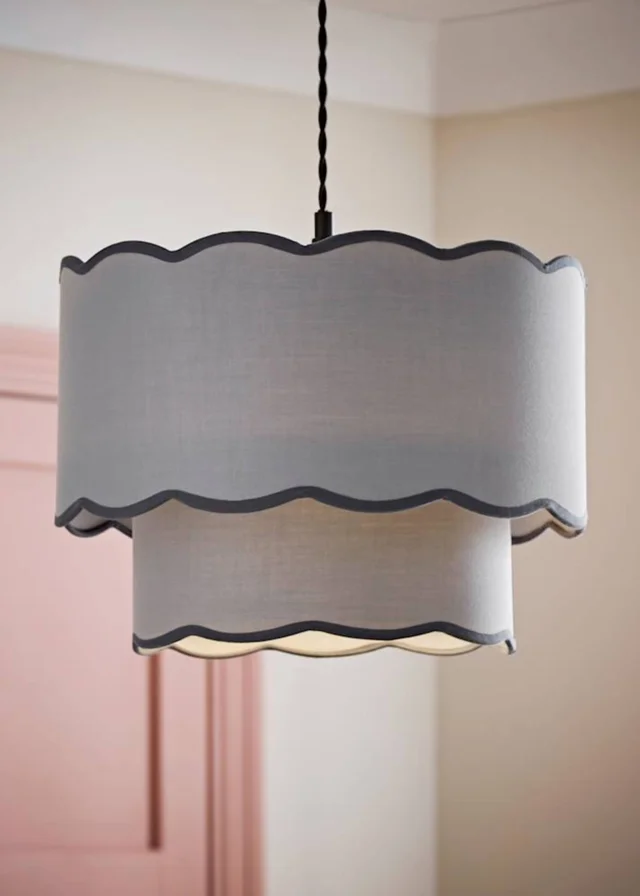 ValueLights Sloane Easy Fit Grey Ceiling Lampshade 2 Tier Scallop Shade