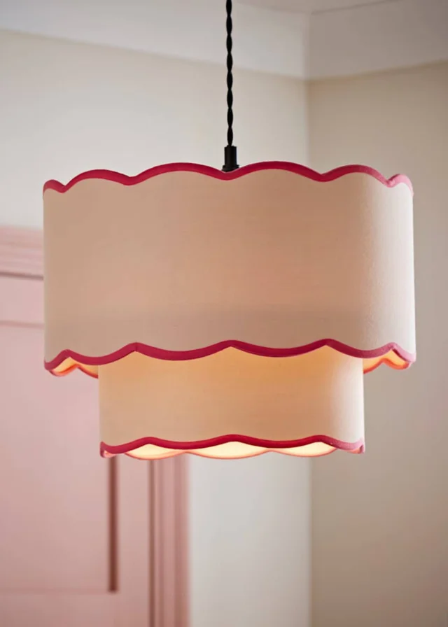 ValueLights Sloane Easy Fit Pink Ceiling Lampshade 2 Tier Scallop Shade
