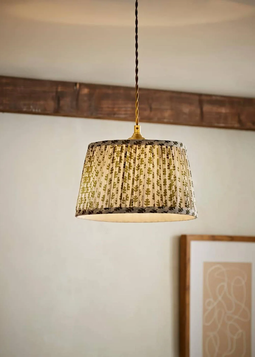 ValueLights Grange Small Easy Fit Green Floral Pleated Lampshade - One Size Image 1