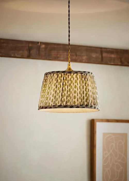 ValueLights Grange Small Easy Fit Green Floral Pleated Lampshade - One Size Image 1