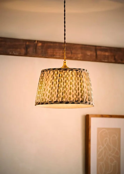 ValueLights Grange Small Easy Fit Green Floral Pleated Lampshade - One Size Image 2