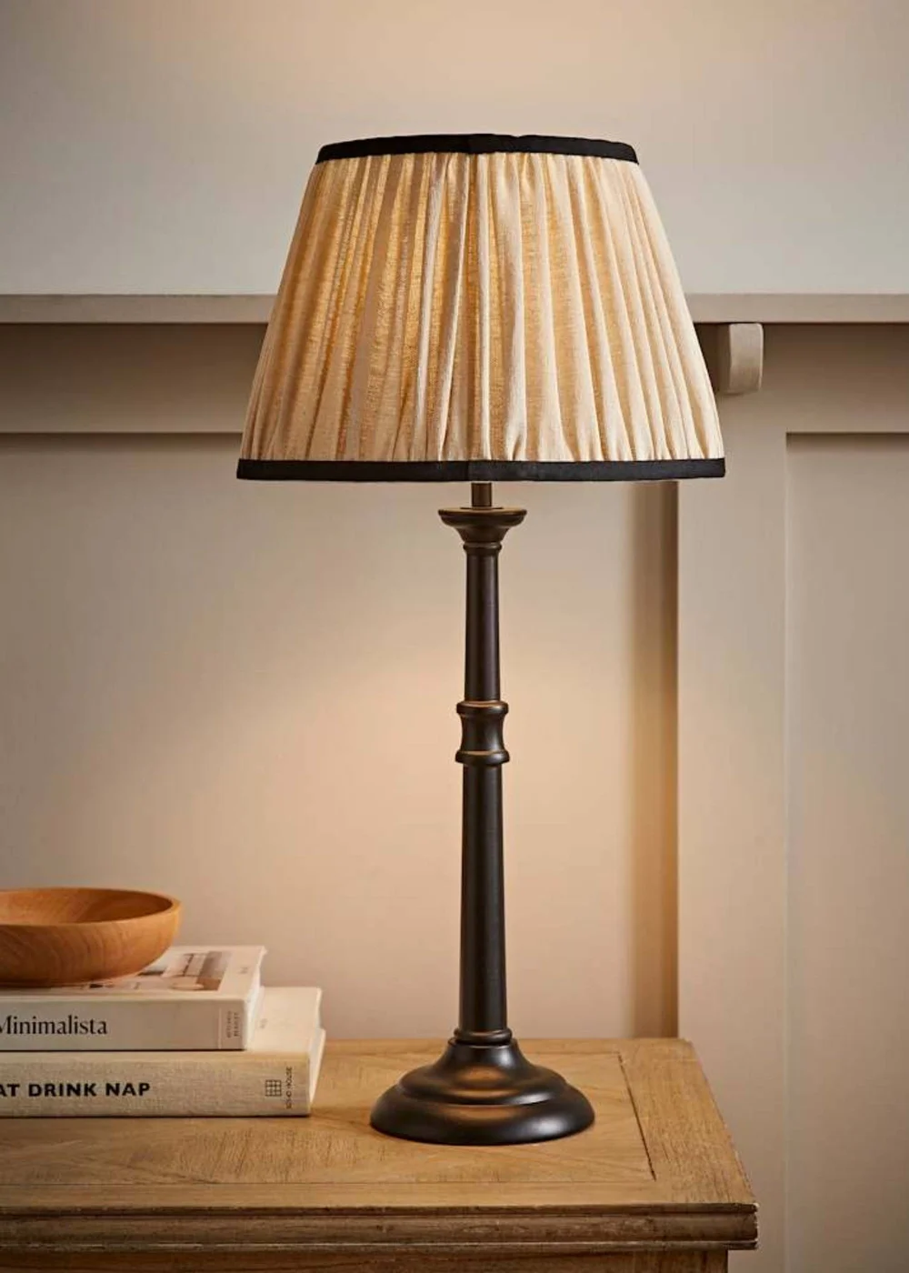 ValueLights Clara Black Candlestick Table Lamp with Linen Shade - One Size Image 1
