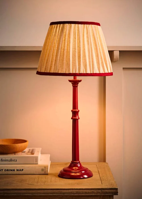 ValueLights Clara Burgundy Candlestick Table Lamp with Linen Shade - One Size Image 2