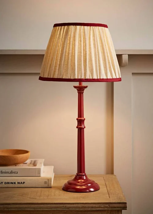 ValueLights Clara Burgundy Candlestick Table Lamp with Linen Shade - One Size Image 1