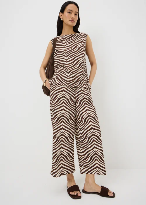 Brown Zebra Print Textured Cropped Trousers - 10 Image 1