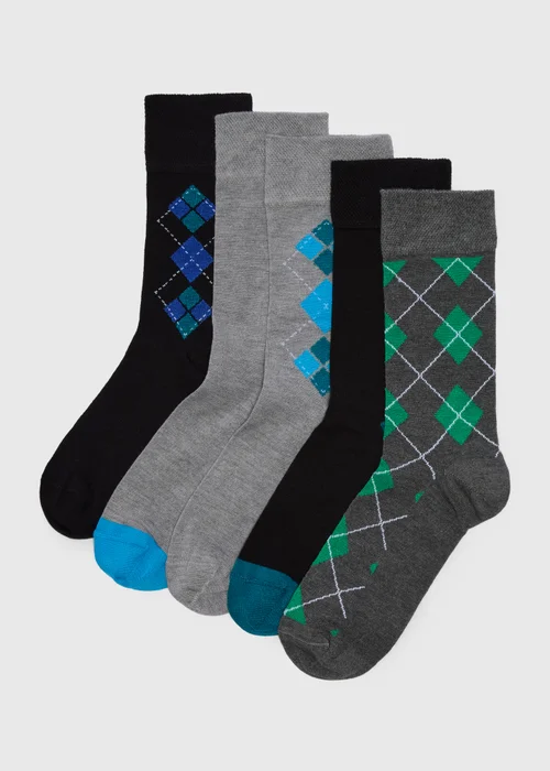 Flexi Top 5 Pack Multicolour Argyle Socks - Sizes 6 - 8.5 Image 1