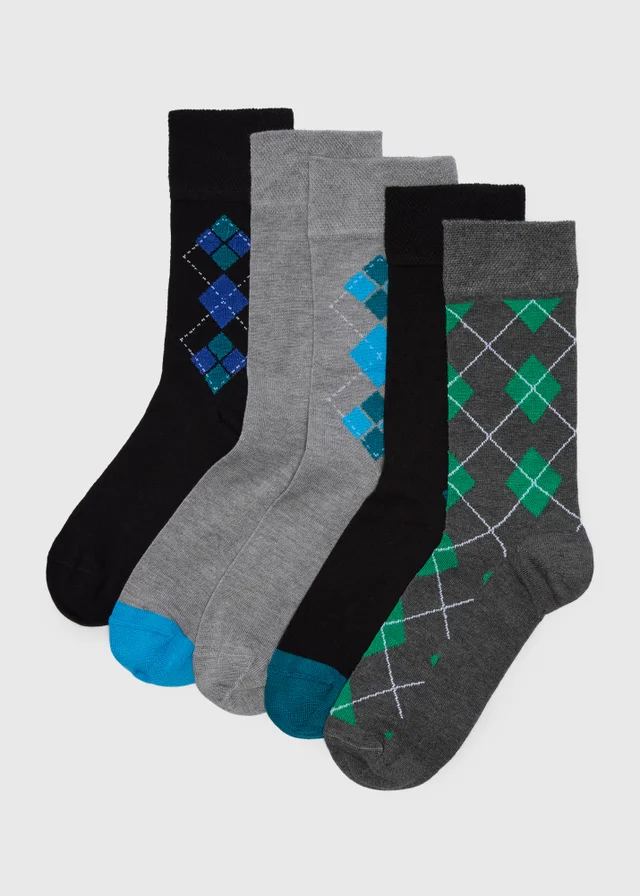 Flexi Top 5 Pack Multicolour Argyle Socks