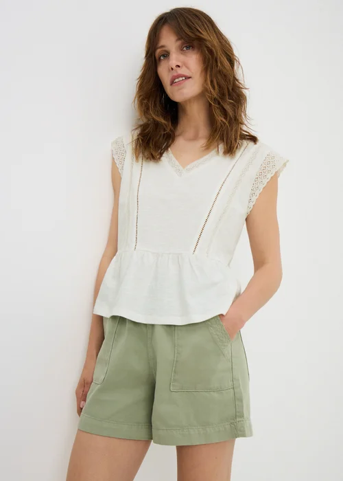 Ivory Lace Trim Peplum Top - 16 Image 1