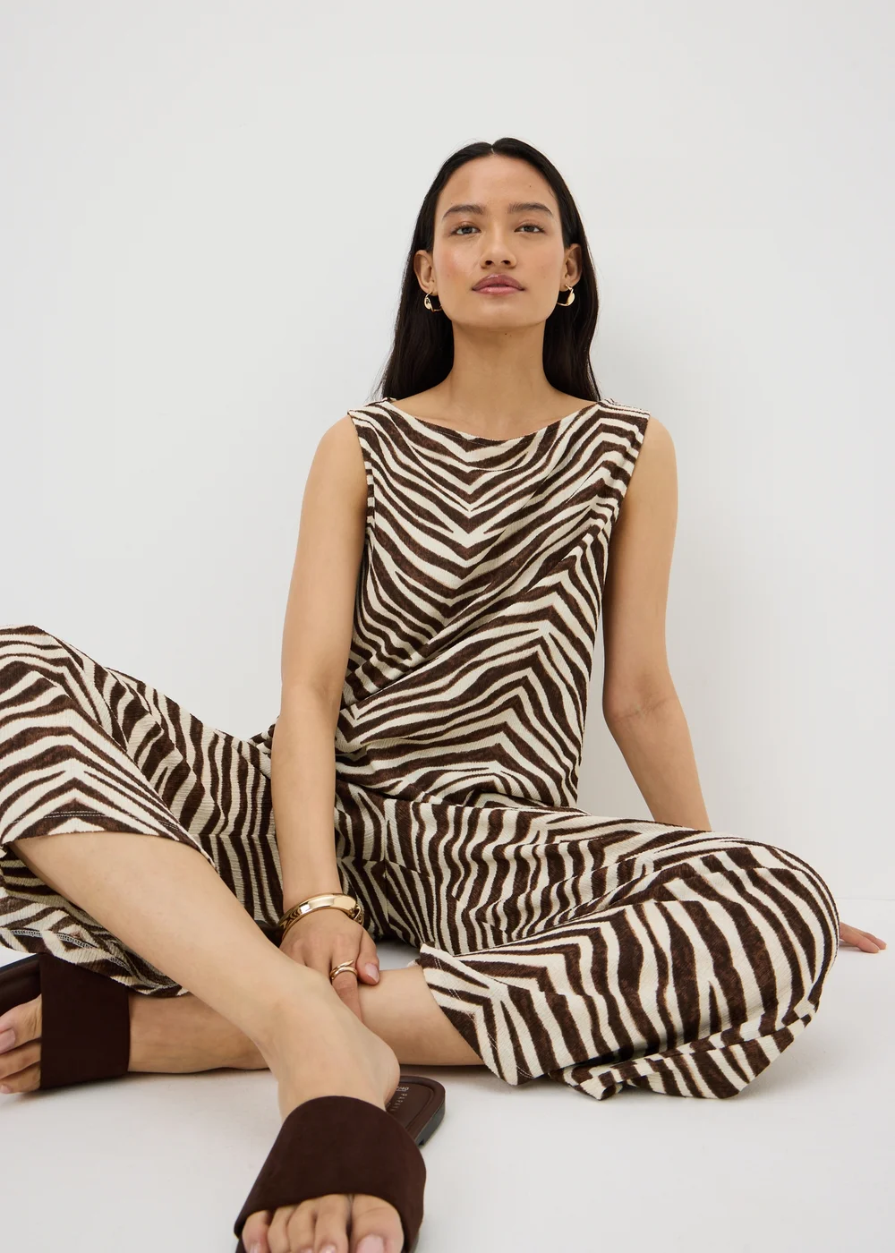 Brown Zebra Print Textured Co Ord Vest Top - 12 Image 1