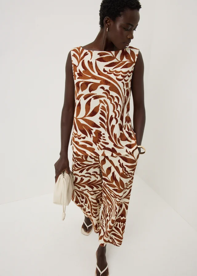 Chocolate Brown Leaf Textured Co Ord Vest Top