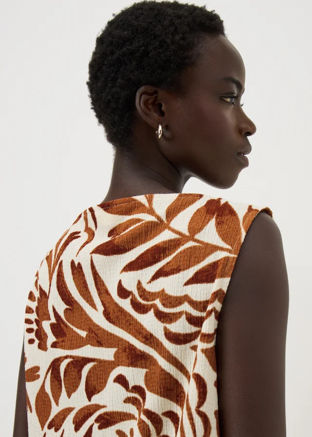 Chocolate Brown Leaf Textured Co Ord Vest Top