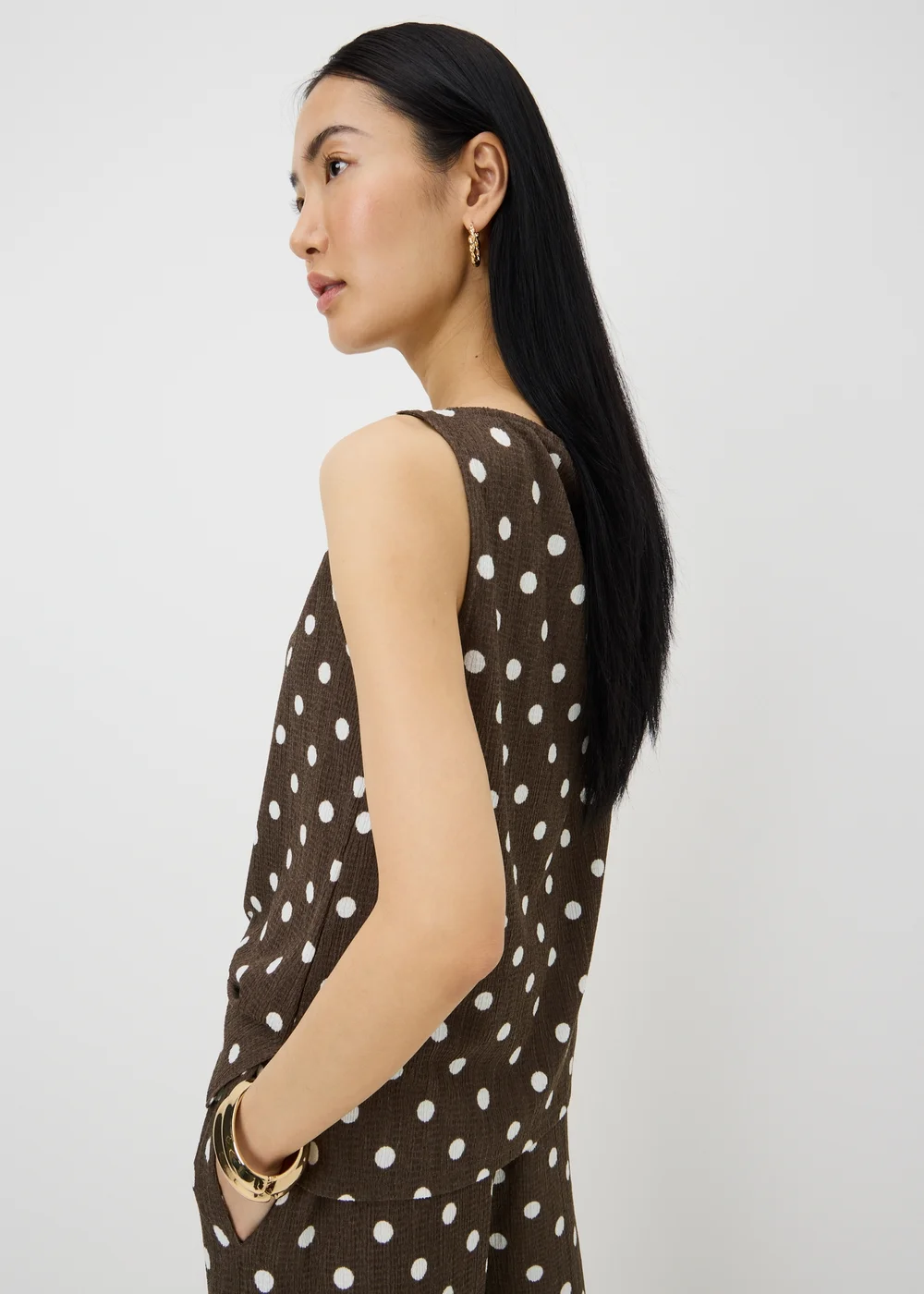 Chocolate Brown Polka Dot Textured Co Ord Vest Top - 22 Image 2