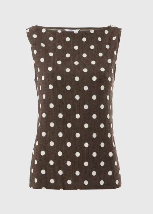 Chocolate Brown Polka Dot Textured Co Ord Vest Top - 22 Image 4