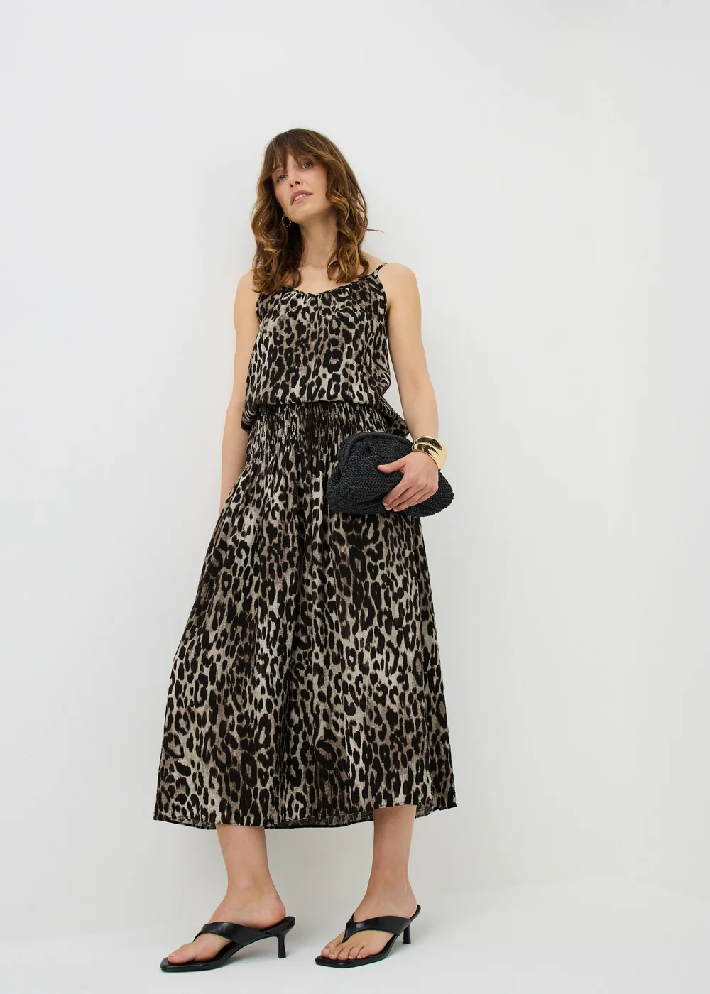 Brown Leopard Print Shirred Co Ord Midaxi Skirt - 24 Image 1
