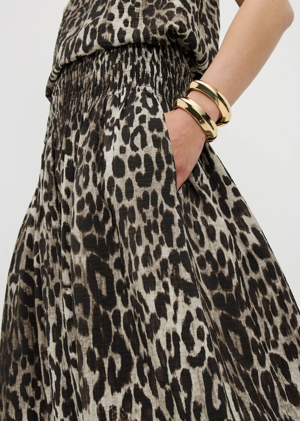 Brown Leopard Print Shirred Co Ord Midaxi Skirt - 24 Image 3