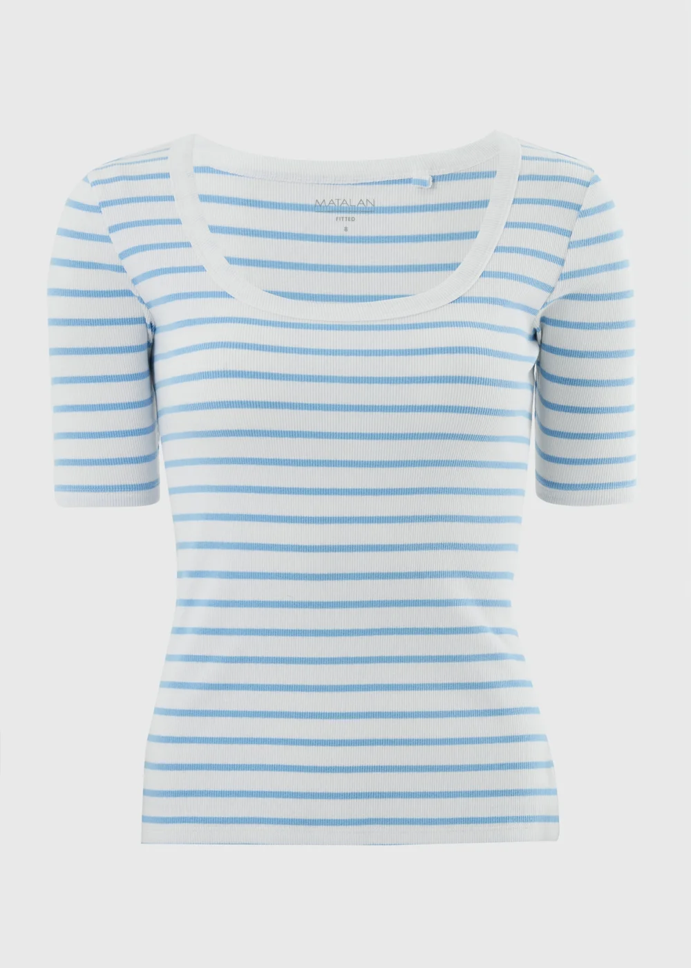 Blue Stripe Ribbed Scoop Neck T-Shirt - 22 Image 3