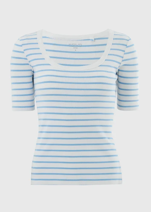 Blue Stripe Ribbed Scoop Neck T-Shirt - 22 Image 3
