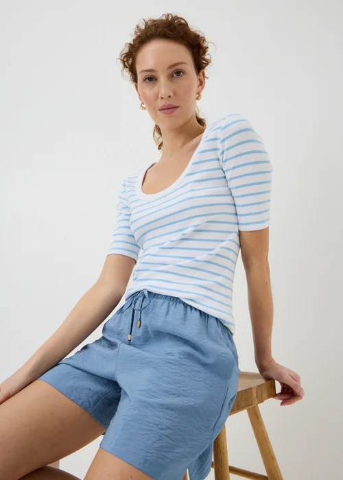 Blue Stripe Ribbed Scoop Neck T-Shirt - 22 Image 1