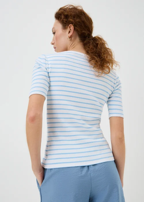 Blue Stripe Ribbed Scoop Neck T-Shirt - 22 Image 2