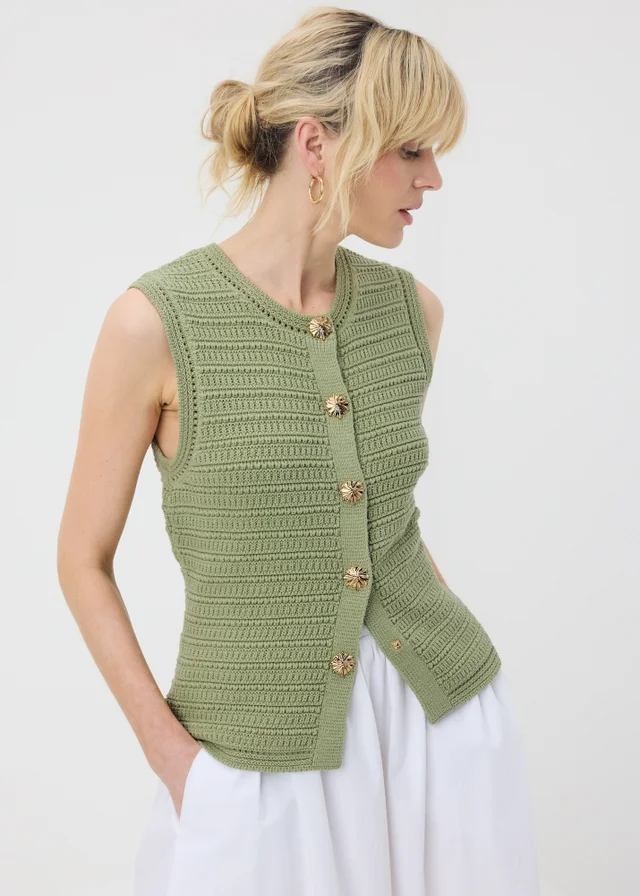 Sage Green Button Up Knitted Waistcoat