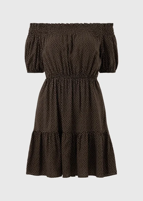 Chocolate Brown Spot Print Bardot Mini Dress - 8 Image 4