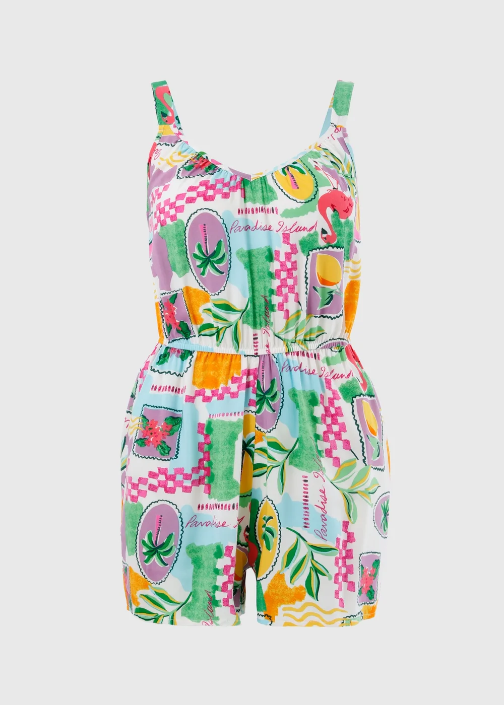 Multicolour Postcard Print Playsuit - 8 Image 1