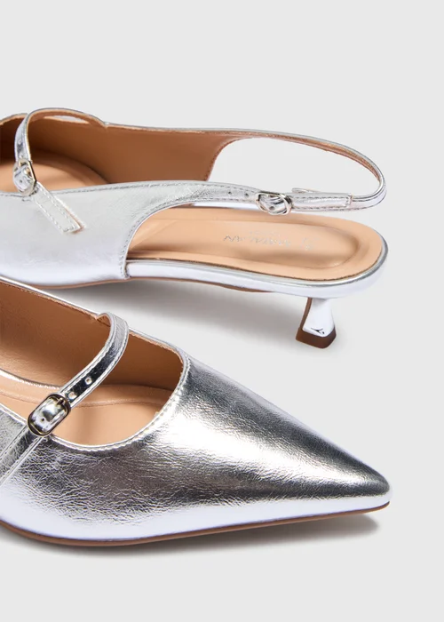 Silver Buckle Low Slingback Heels - 3 Image 2