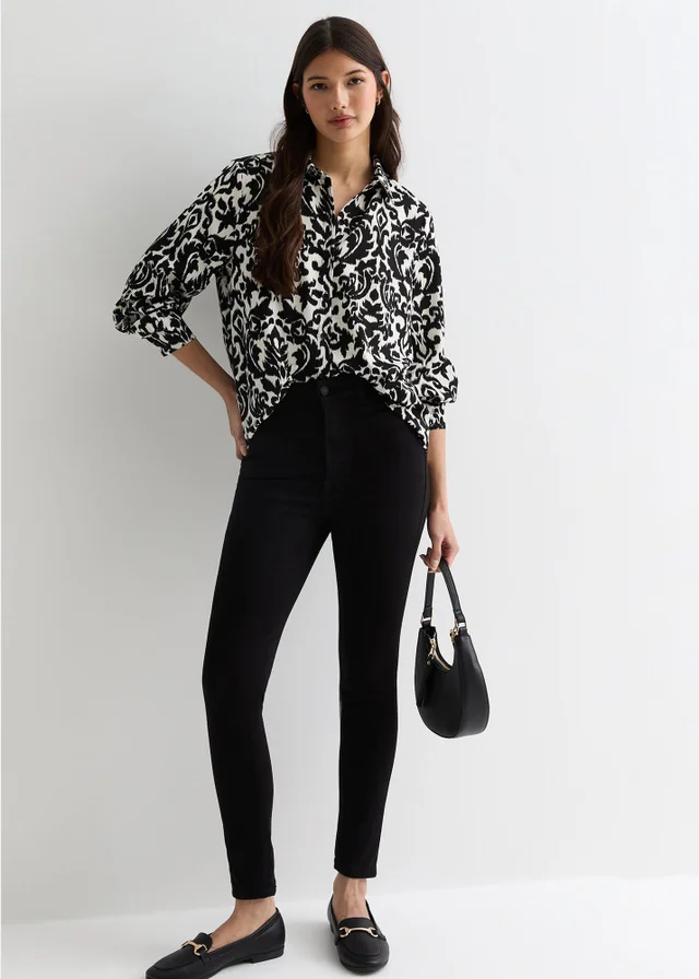 Gini London Mono Ikat Print Loose Fit Shirt