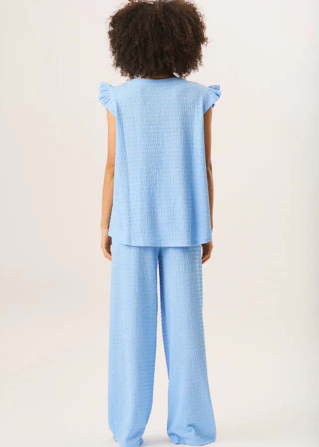 Gini London Blue Frill Sleeves Textured Oversized Top