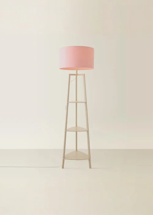 ValueLights Hiru Cream 3 Tier Shelf Floor Lamp with Blush Drum Shade - One Size Image 3