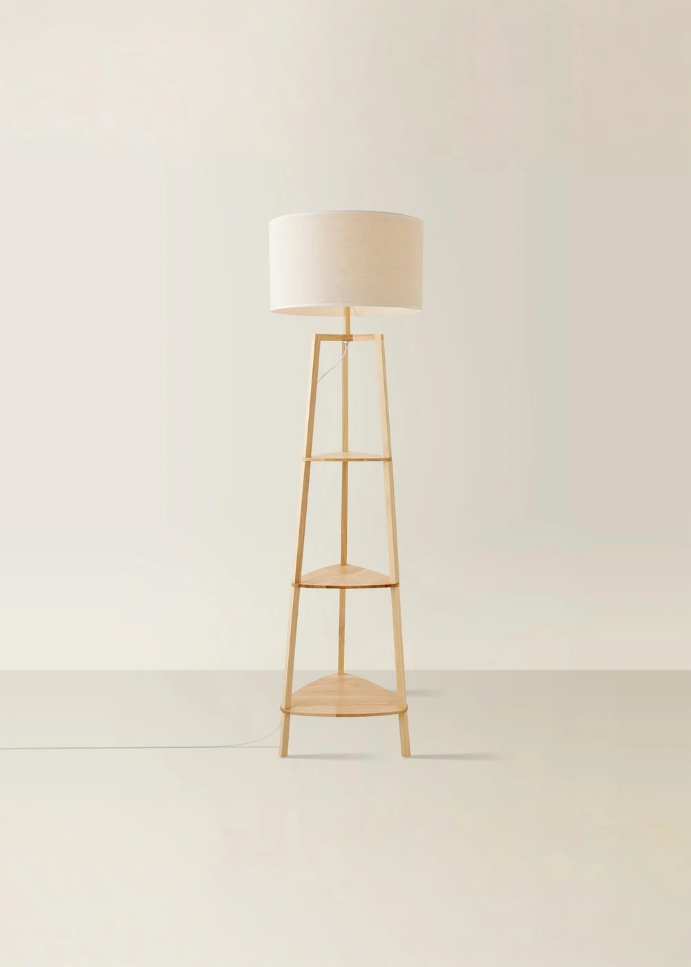 ValueLights Hiru Natural 3 Tier Shelf Floor Lamp with White Trim Linen Shade - One Size Image 3