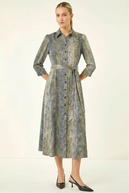 Roman Navy Animal Print Midi Shirt Dress - 14 Image 1